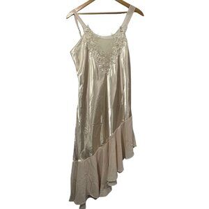LAI Design Y2K Satin Mesh Slip Dress Mesh Asymmetric Hem Ivory Sz L Ivory Fairy